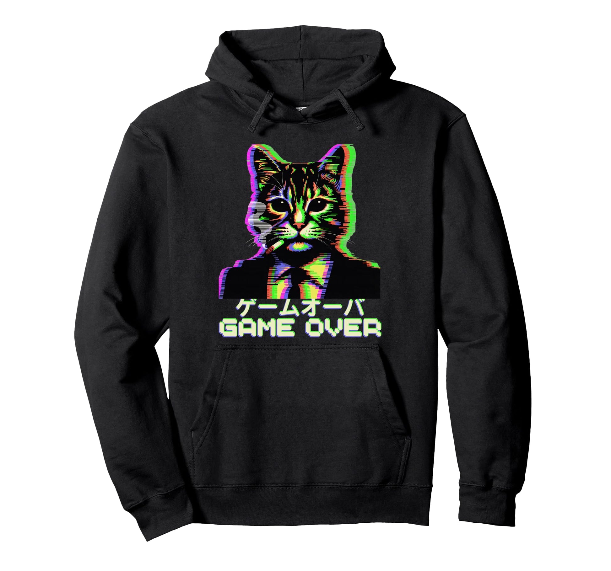 Japanese Vaporwave Cat Smoking Hoodie - Unique Graphic for Adults - T-Shirt, Sweatshirt, Hoodie