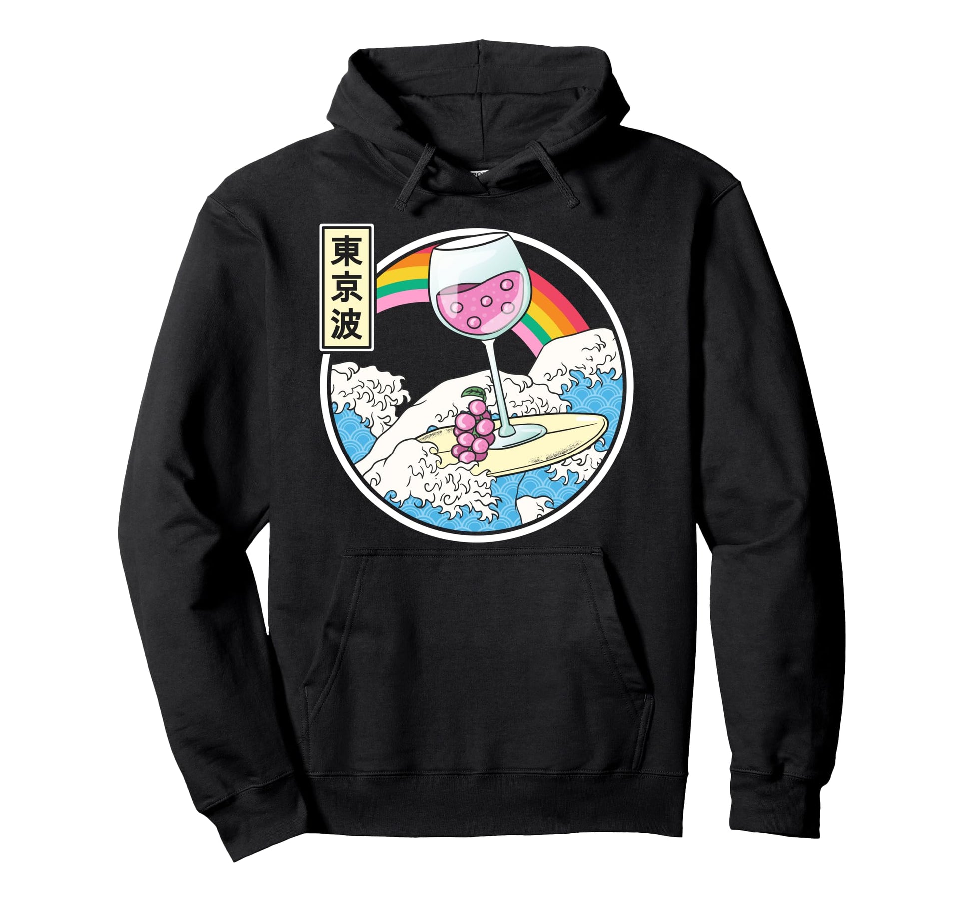 Surfing Wine Glass Japan Waves Hoodie - Casual Everyday Wear for Adults - T-Shirt, Sweatshirt, Hoodie