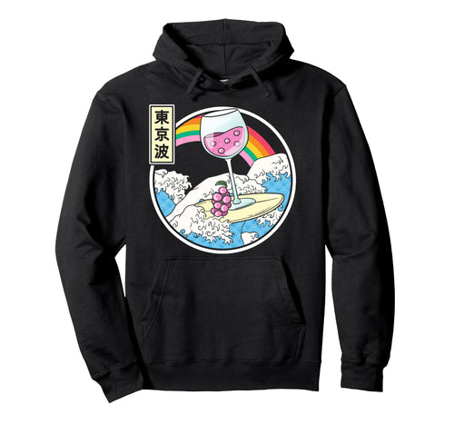 Surfing Wine Glass Japan Waves Hoodie - Casual Everyday Wear for Adults - T-Shirt, Sweatshirt, Hoodie