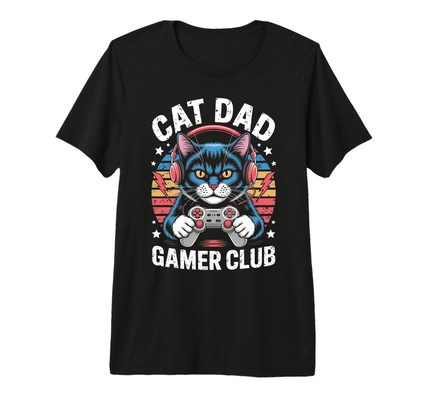 Funny Cat Dad Gamer Club Him Video T-Shirt - Fun Novelty Design Men Women - T-Shirt, Sweatshirt, Hoodie