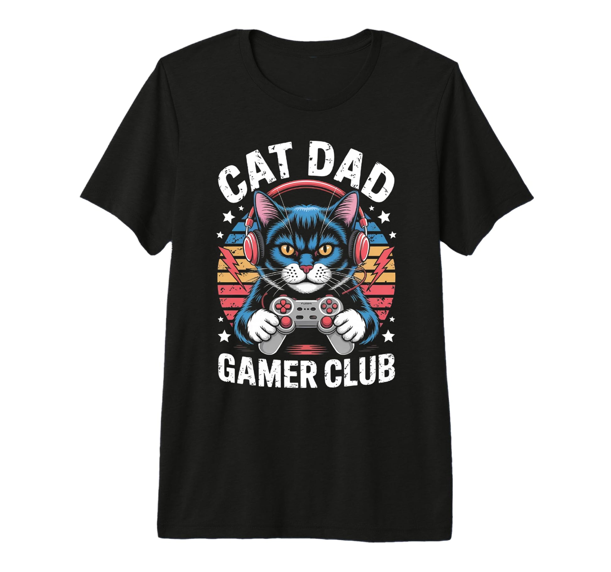 Funny Cat Dad Gamer Club Him Video T-Shirt - Fun Novelty Design Men Women - T-Shirt, Sweatshirt, Hoodie