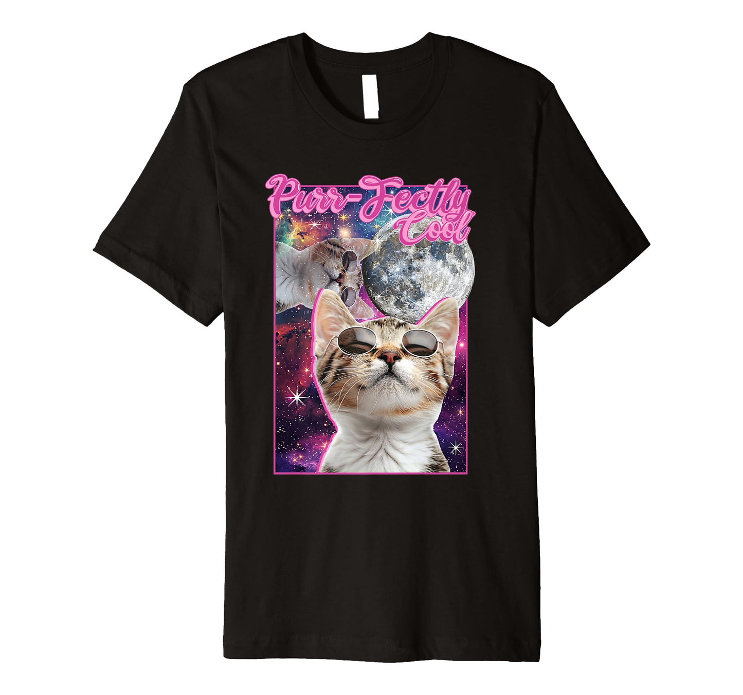 Purrfectly Y2K Cat Galaxy Moon T-Shirt - Fun Novelty Design Men Women - T-Shirt, Sweatshirt, Hoodie