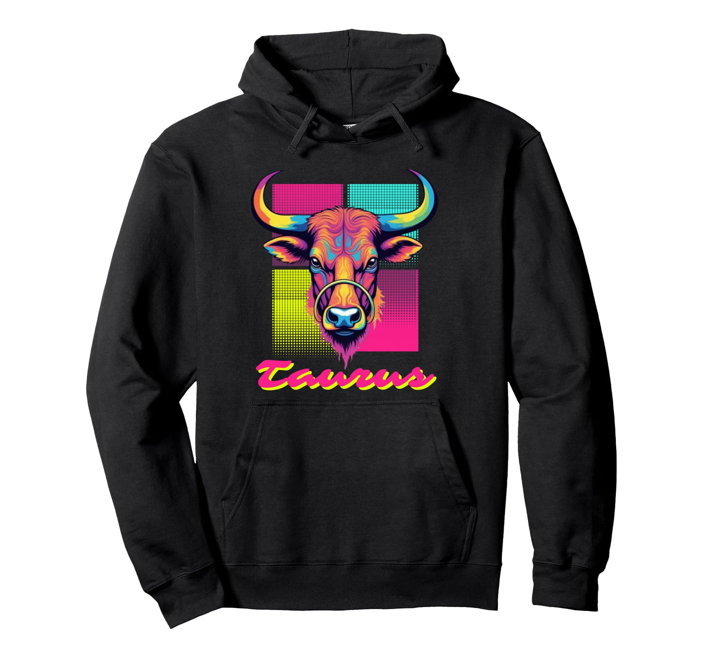 Taurus Bull Neon 80S Vaporwave Zodiac Hoodie - Custom Art Print Unisex - T-Shirt, Sweatshirt, Hoodie