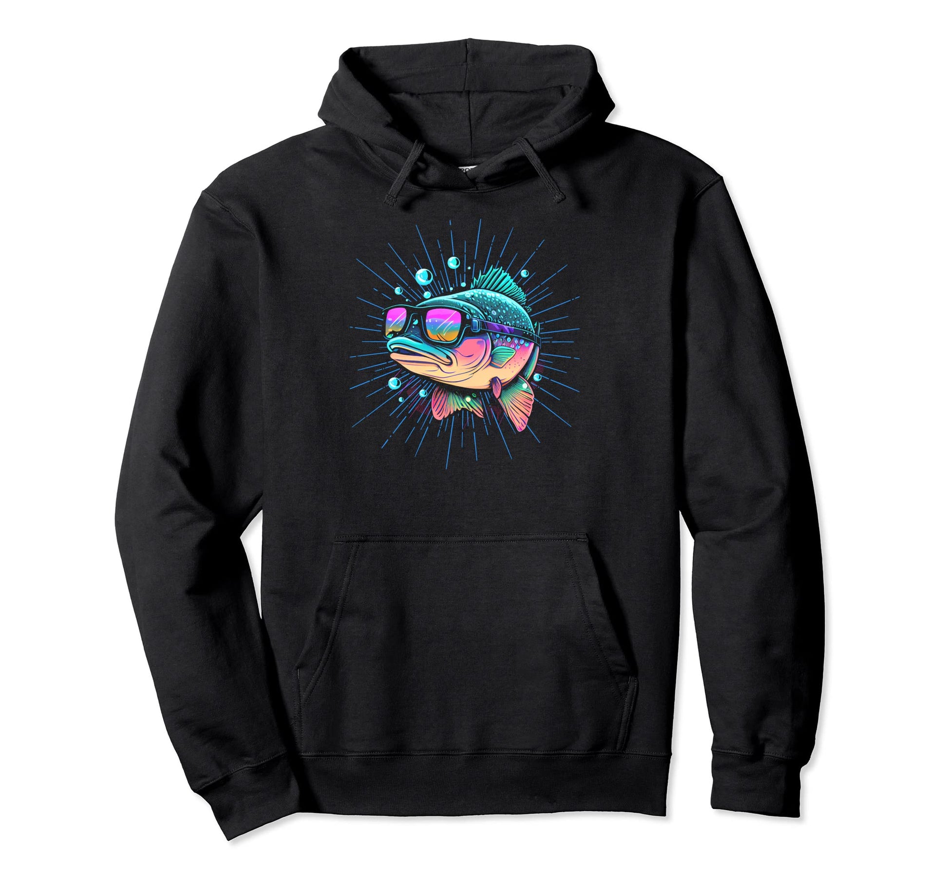 Cartoon Rainbow Trout Sunglasses Fly Hoodie - Custom Art Print Unisex - T-Shirt, Sweatshirt, Hoodie