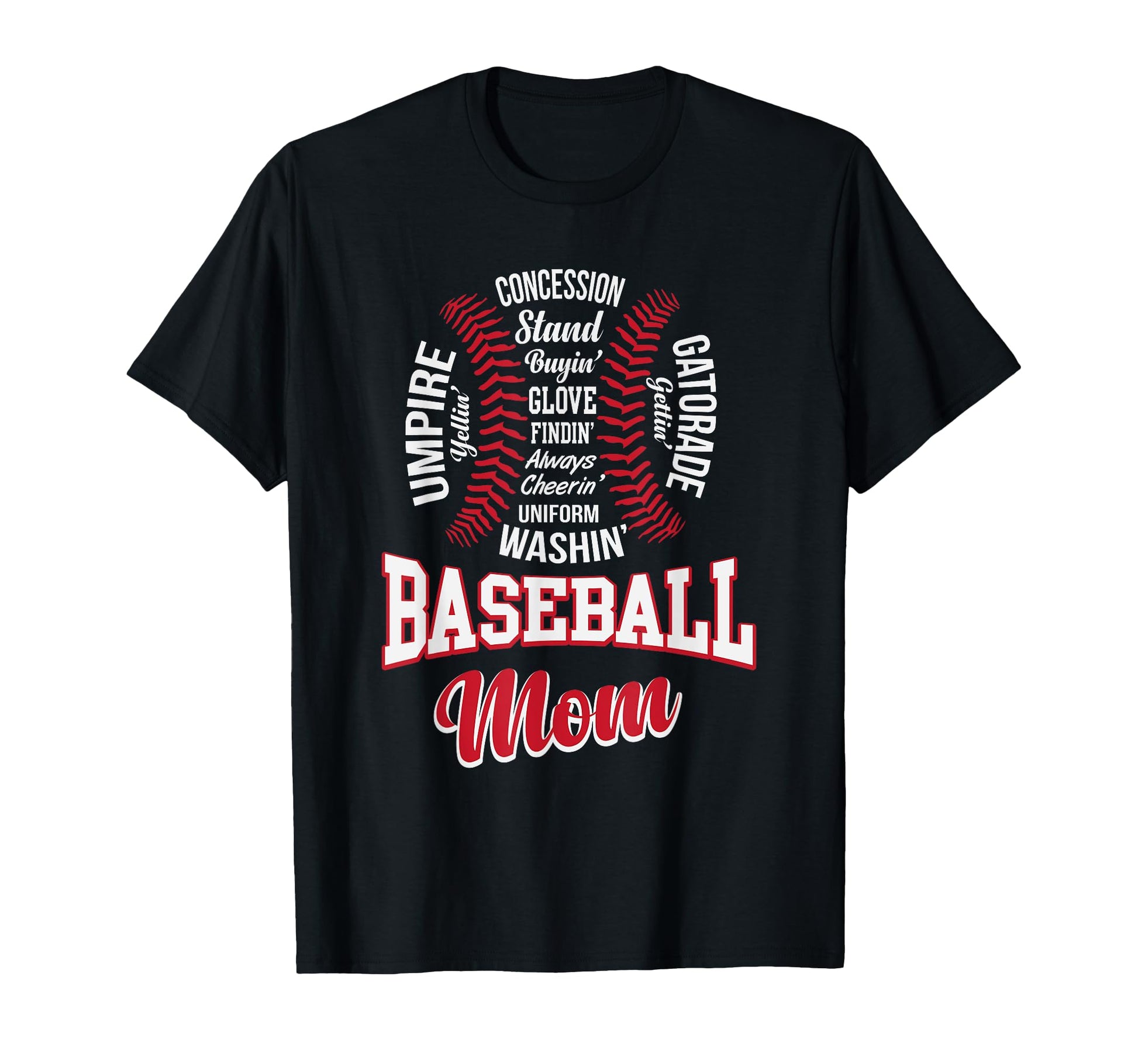 Stylish Baseball Mom Word Cloud T-Shirt - Fun Novelty Design Unisex - T-Shirt, Sweatshirt, Hoodie