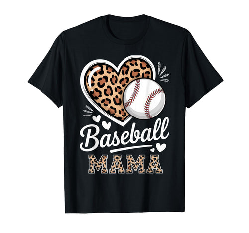 Baseball Mama Leopard Heart T-Shirt - Fun Novelty Design for Adults - T-Shirt, Sweatshirt, Hoodie