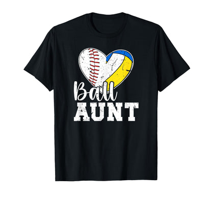 Ball Aunt Heart Baseball Volleyball Aunt T-Shirt - Custom Art Print Unisex - T-Shirt, Sweatshirt, Hoodie