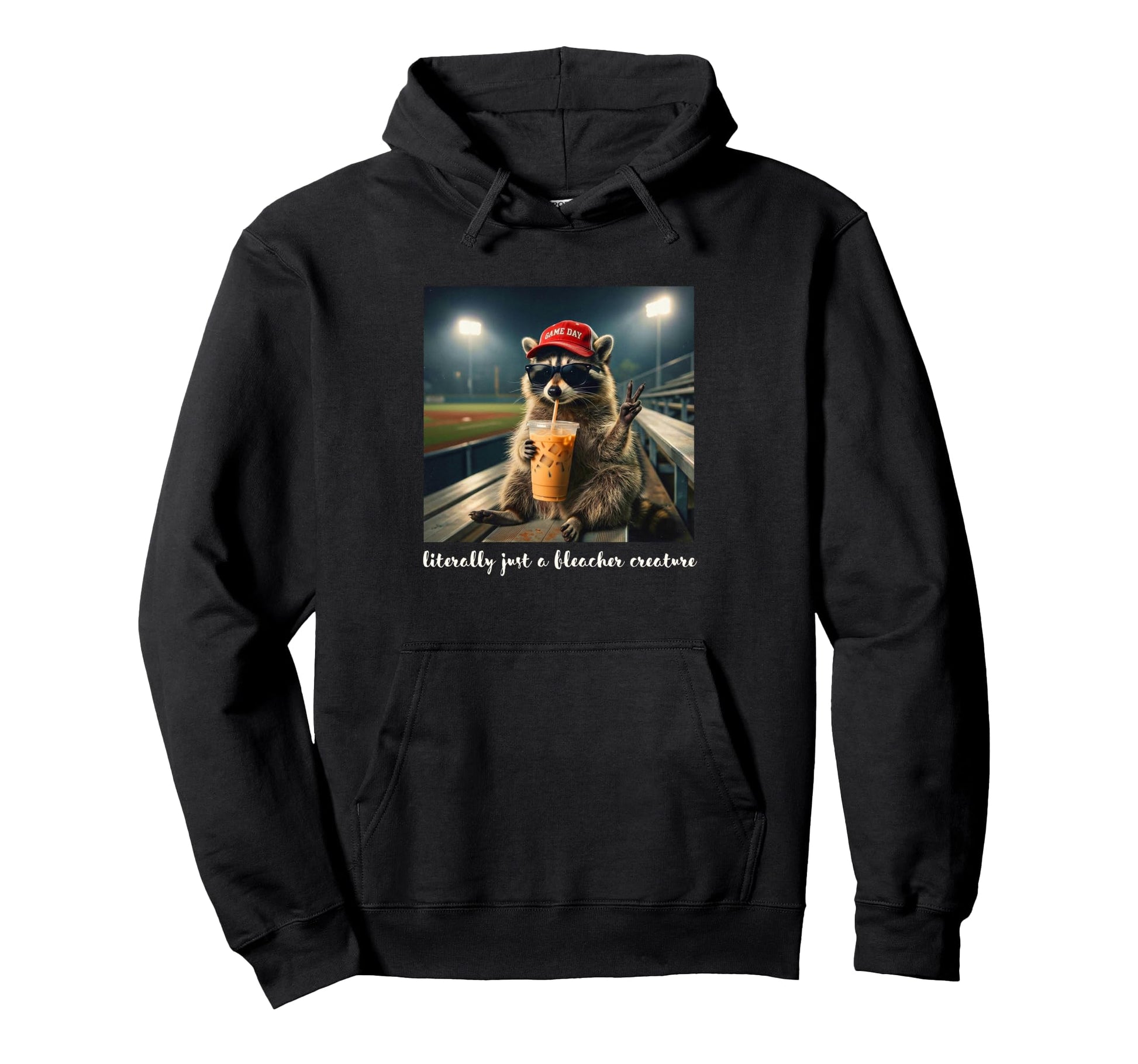 Game Day Vibes Racoon Meme Baseball Hoodie - Custom Art Print Unisex - T-Shirt, Sweatshirt, Hoodie