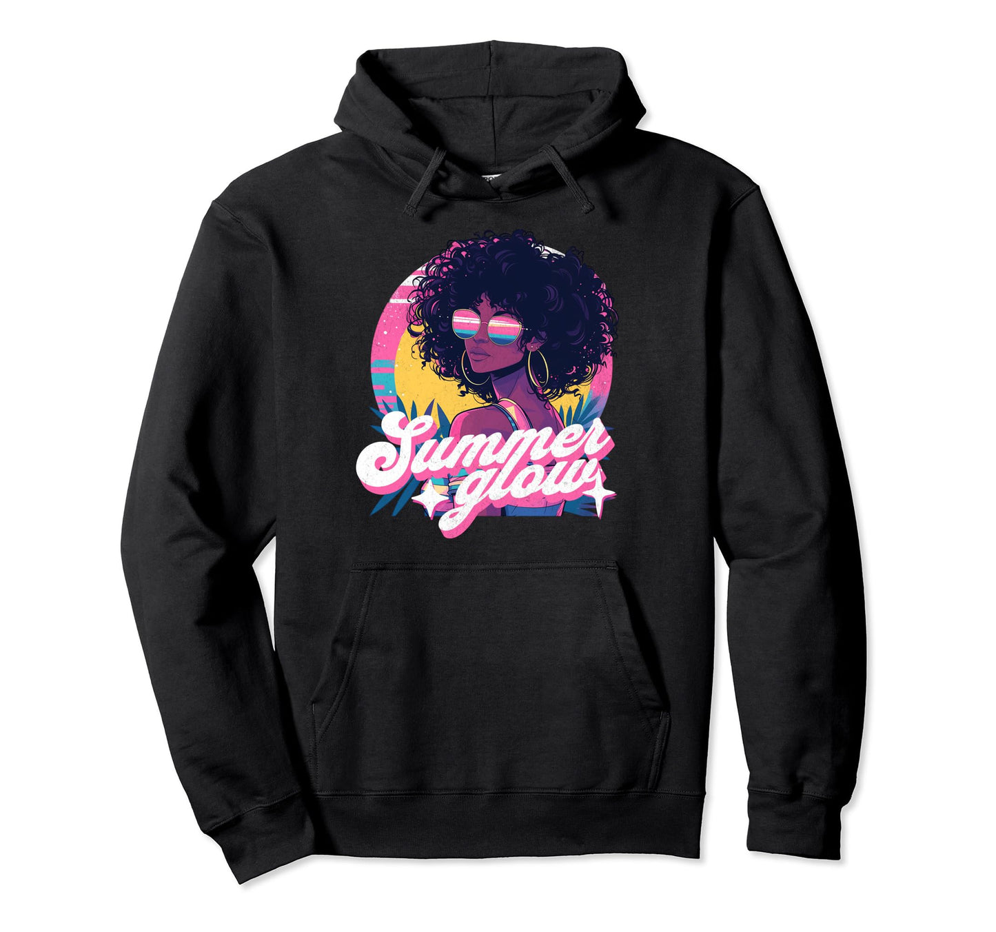 Summer Glow Black Sunset Vaporwave Hoodie - Graphic Print for Adults - T-Shirt, Sweatshirt, Hoodie