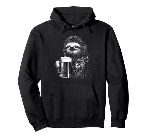 Heavy Sloth Beer Mug Punk Rocker Animal Hoodie - Graphic Print Men Women - T-Shirt, Sweatshirt, Hoodie