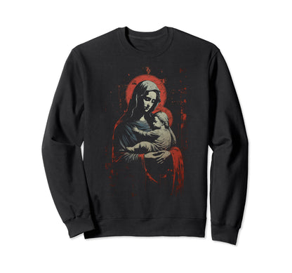 Mary Jesus Distressed 90S Goth Sweatshirt - Minimalist Print for Adults - T-Shirt, Sweatshirt, Hoodie