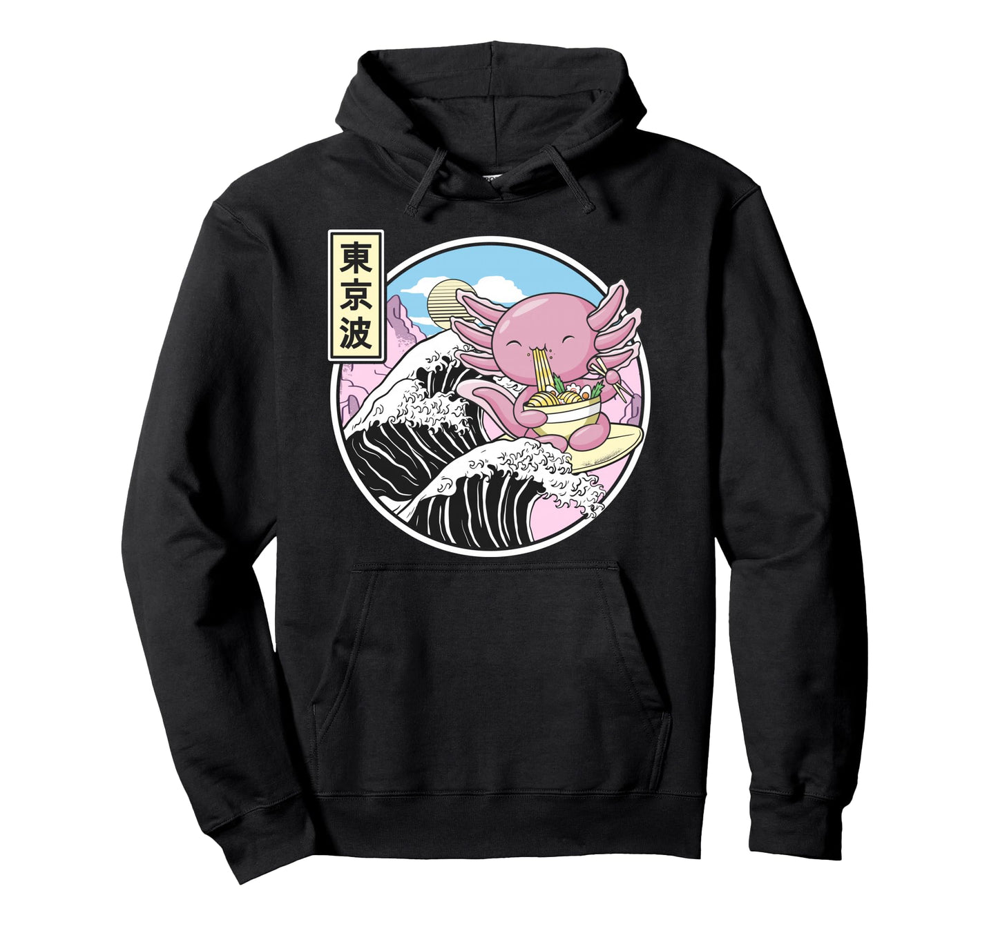 Axolotl Eating Ramen Kanagawa Wave Anime Hoodie - Graphic Print for Adults - T-Shirt, Sweatshirt, Hoodie