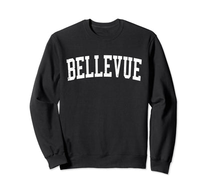 Bellevue Wi Distressed White Varsity Sweatshirt - Graphic Print for Adults - T-Shirt, Sweatshirt, Hoodie