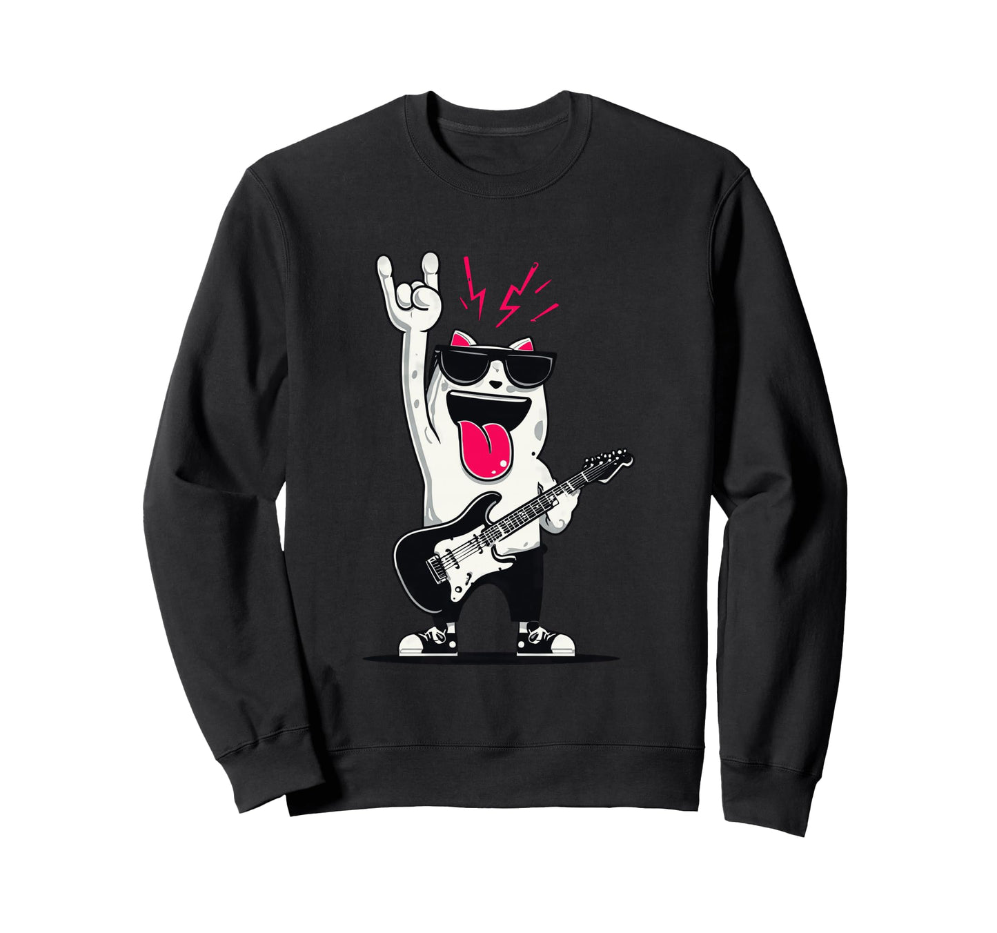 Rock Cat Guitarist Funny Animal Sweatshirt - Streetwear Style Unisex - T-Shirt, Sweatshirt, Hoodie