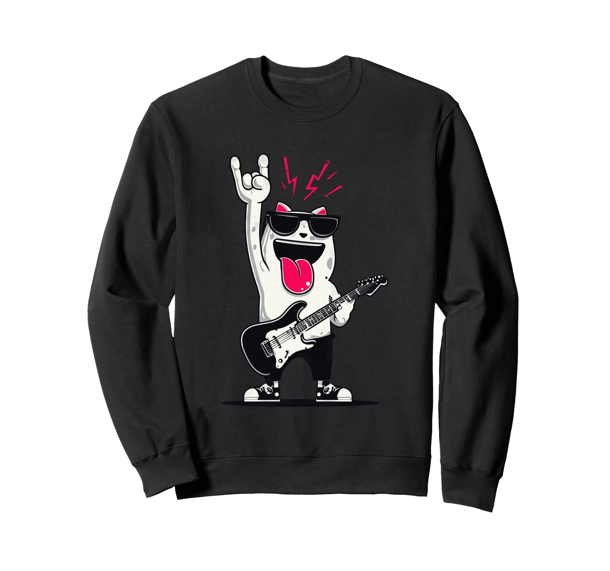 Rock Cat Guitarist Funny Animal Sweatshirt - Streetwear Style Unisex - T-Shirt, Sweatshirt, Hoodie