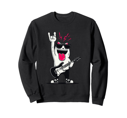 Rock Cat Guitarist Funny Animal Sweatshirt - Streetwear Style Unisex - T-Shirt, Sweatshirt, Hoodie