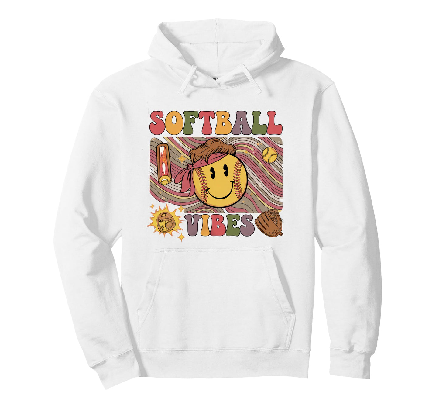 Softball Vibes Groovy Game Day Hoodie - Custom Art Print Unisex - T-Shirt, Sweatshirt, Hoodie
