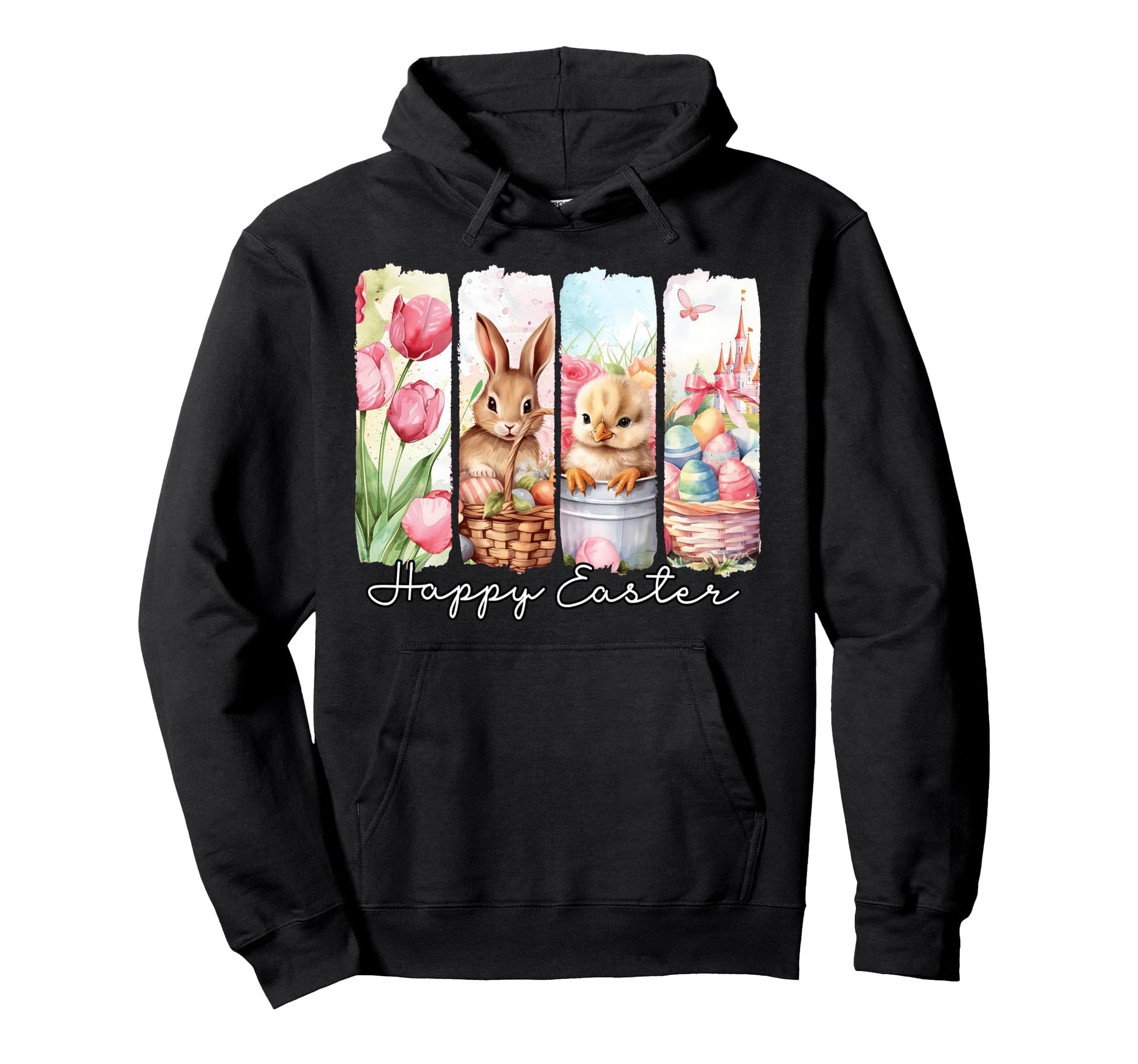Happy Easter Bunny Floral Spring Eggs Hoodie - Graphic Print Men Women - T-Shirt, Sweatshirt, Hoodie