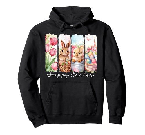 Happy Easter Bunny Floral Spring Eggs Hoodie - Graphic Print Men Women - T-Shirt, Sweatshirt, Hoodie