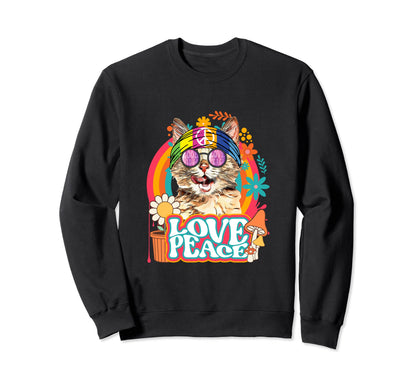 Hippie Cat Rainbow 60S 70S Peace Sweatshirt - Aesthetic Graphic Unisex - T-Shirt, Sweatshirt, Hoodie
