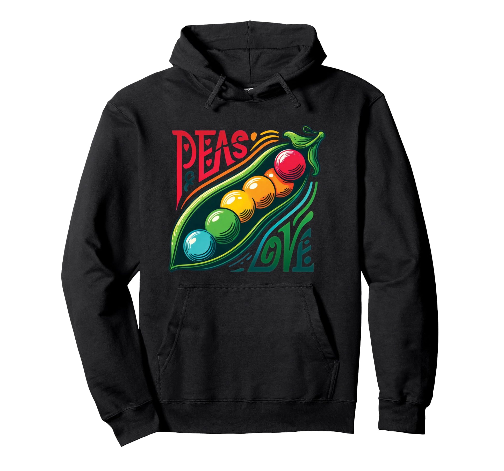 Peas Love Rainbow Pea Pod Hippie Hoodie - Graphic Print Men Women - T-Shirt, Sweatshirt, Hoodie