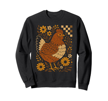 Boho Floral Fall Chicken Hen Sweatshirt - Fun Novelty Design Men Women - T-Shirt, Sweatshirt, Hoodie