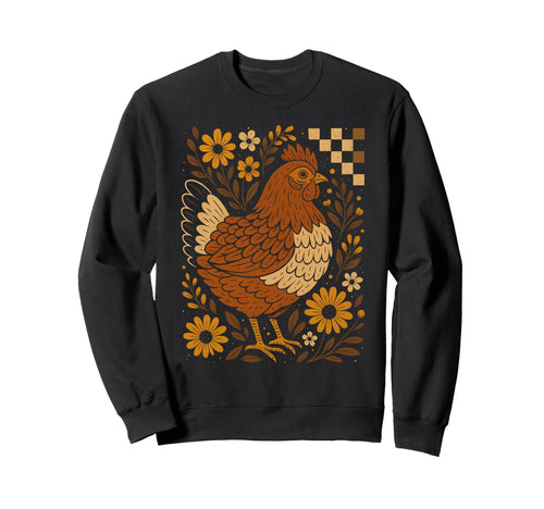 Boho Floral Fall Chicken Hen Sweatshirt - Fun Novelty Design Men Women - T-Shirt, Sweatshirt, Hoodie