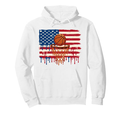 Basketball American Flag Dripping Ice Hoodie - Unique Graphic for Adults - T-Shirt, Sweatshirt, Hoodie