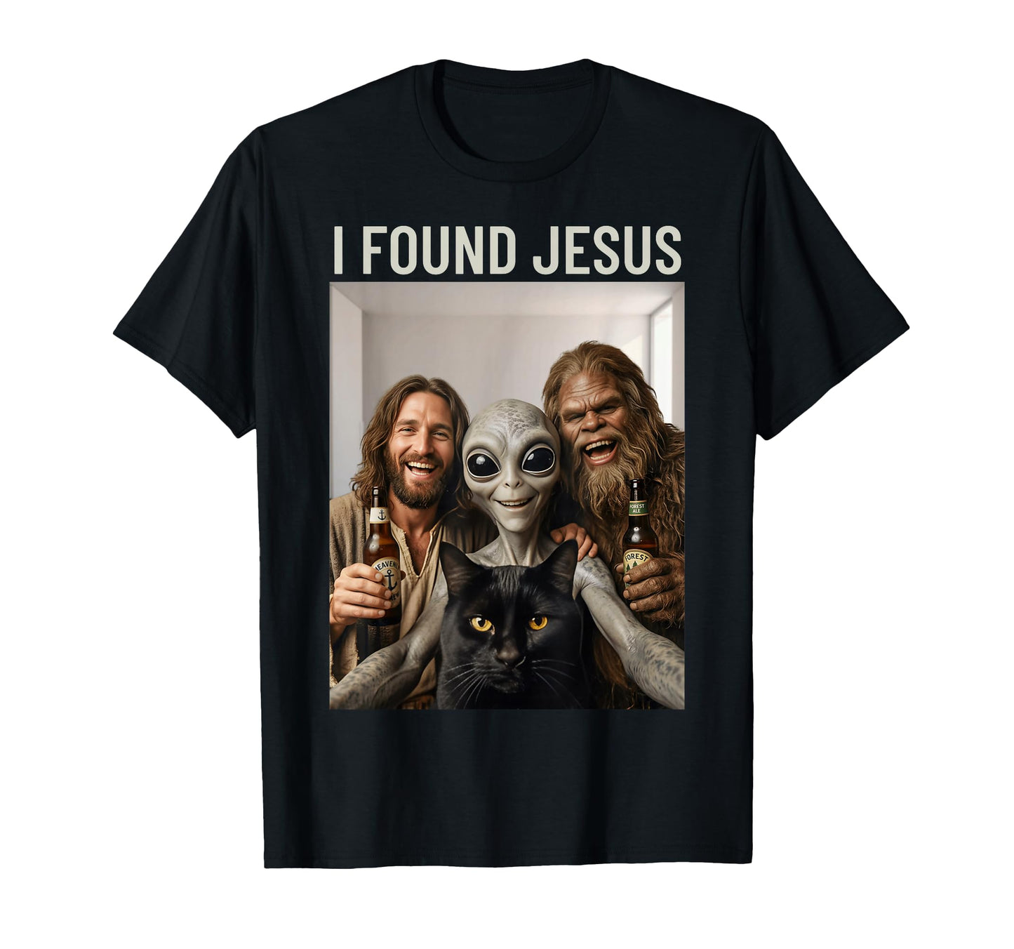 Funny Bigfoot Alien Jesus Rock Hand Sign T-Shirt - Minimalist Print Unisex - T-Shirt, Sweatshirt, Hoodie