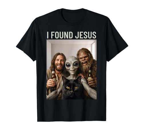 Funny Bigfoot Alien Jesus Rock Hand Sign T-Shirt - Minimalist Print Unisex - T-Shirt, Sweatshirt, Hoodie