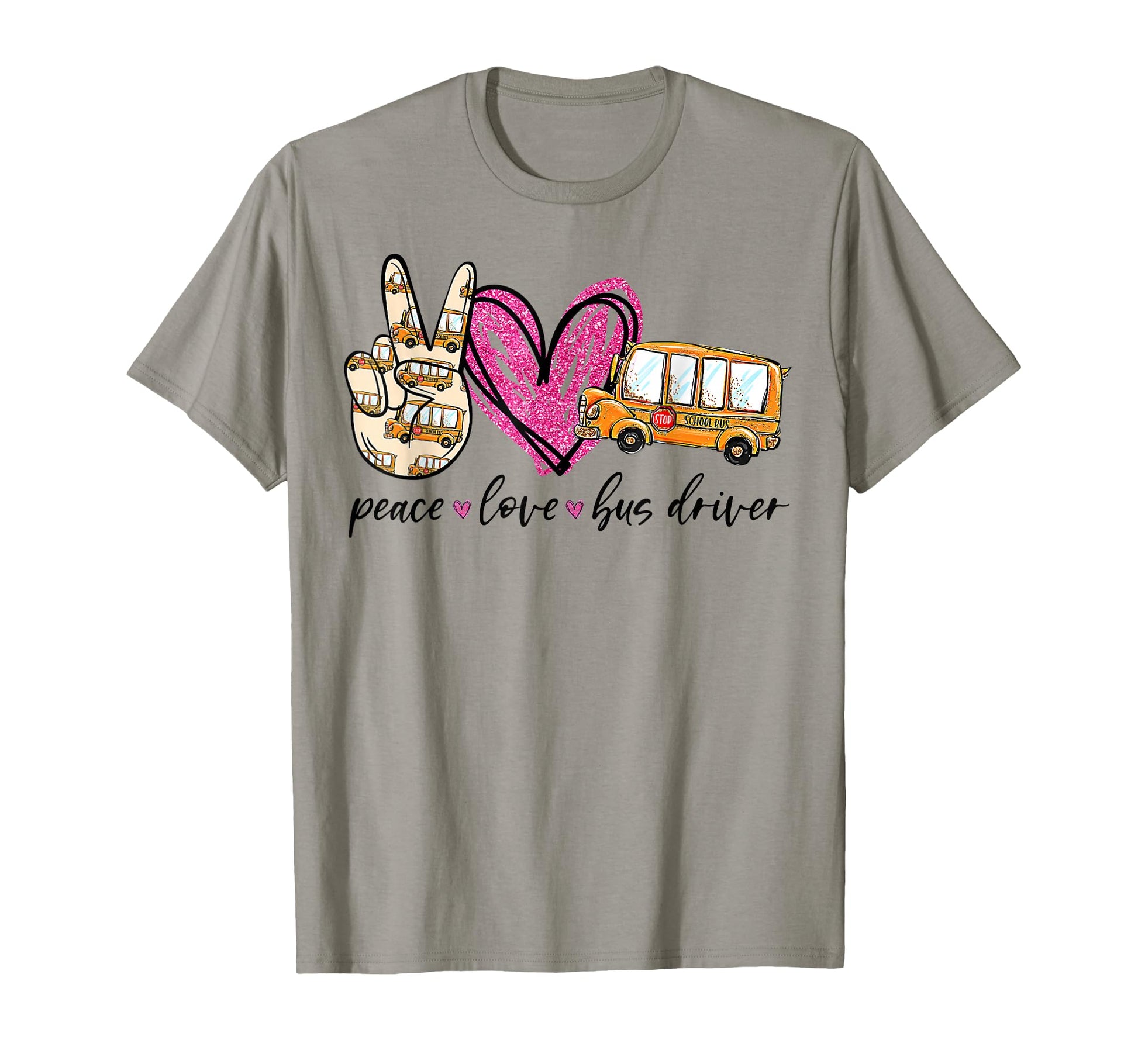 School Bus Driver Peace Love Bus T-Shirt - Unique Graphic for Adults - T-Shirt, Sweatshirt, Hoodie