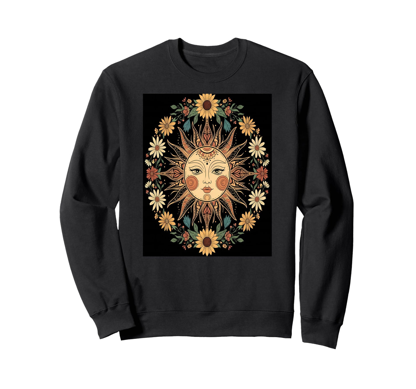 Sun And Flowers Boho Theme Sweatshirt - Graphic Print for Adults - T-Shirt, Sweatshirt, Hoodie