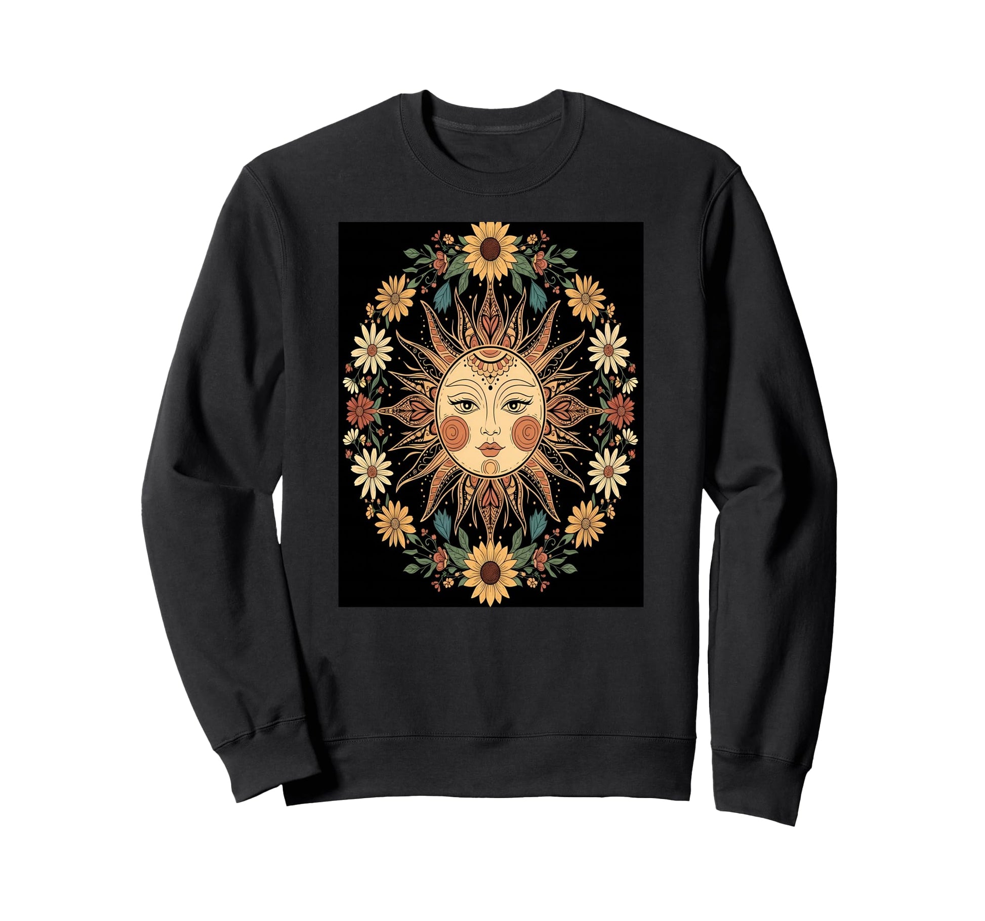 Sun And Flowers Boho Theme Sweatshirt - Graphic Print for Adults - T-Shirt, Sweatshirt, Hoodie