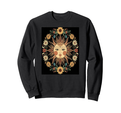 Sun And Flowers Boho Theme Sweatshirt - Graphic Print for Adults - T-Shirt, Sweatshirt, Hoodie