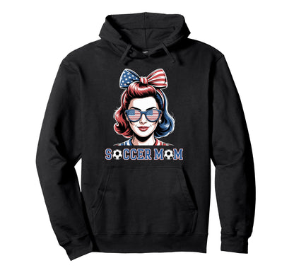 Patriotic Soccer Mom American Flag Hoodie - Aesthetic Graphic Unisex - T-Shirt, Sweatshirt, Hoodie