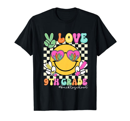 Peace Love 9Th Grade Teachers Face T-Shirt - Casual Everyday Wear Unisex - T-Shirt, Sweatshirt, Hoodie
