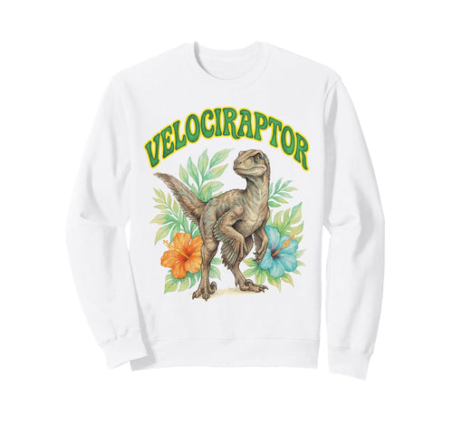 Velociraptor Groovy Floral Watercolor Sweatshirt - Novelty Apparel Unisex - T-Shirt, Sweatshirt, Hoodie