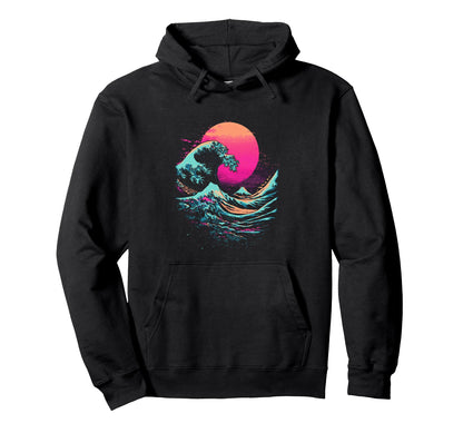 Great Wave Off Kanagawa Glitch Aesthetic Hoodie - Graphic Print for Adults - T-Shirt, Sweatshirt, Hoodie