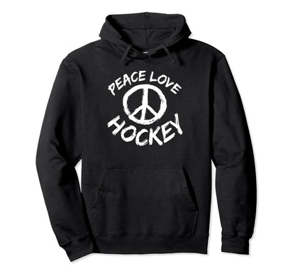 Ice Hockey Player Peace Love Peace Love Hoodie - Trendy Graphic Unisex - T-Shirt, Sweatshirt, Hoodie