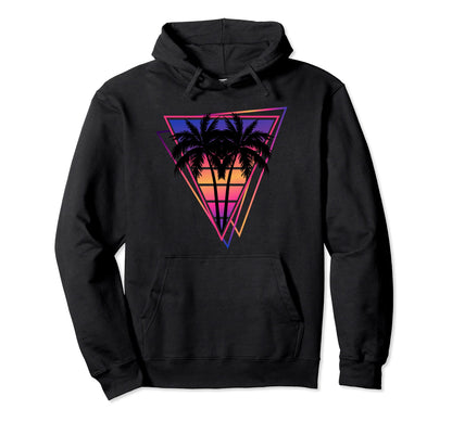 Synthwave Vaporwave Triangle Palm Hoodie - Fun Novelty Design for Adults - T-Shirt, Sweatshirt, Hoodie