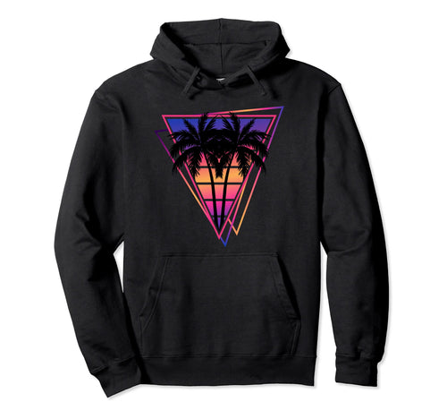 Synthwave Vaporwave Triangle Palm Hoodie - Fun Novelty Design for Adults - T-Shirt, Sweatshirt, Hoodie