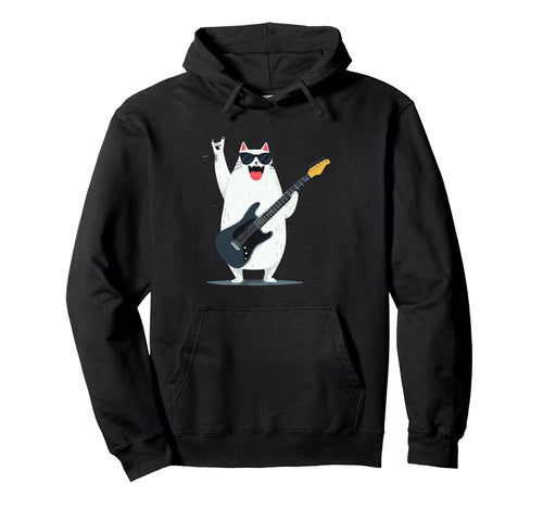 Cat Guitar Player Cartoon Rockstar Hoodie - Aesthetic Graphic Men Women - T-Shirt, Sweatshirt, Hoodie