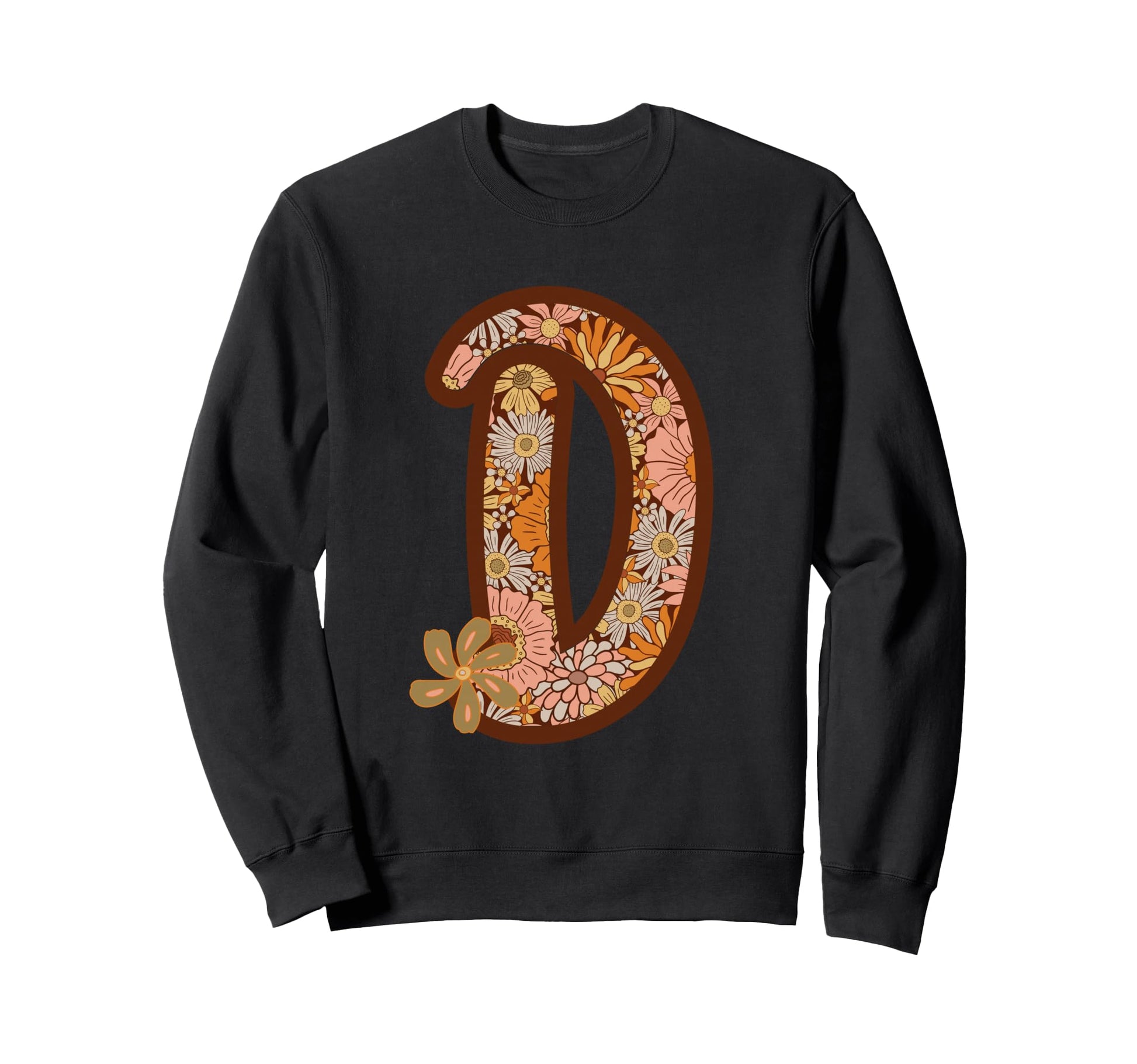 Letter D Initial Floral Monogram Boho Sweatshirt - Trendy Graphic Unisex - T-Shirt, Sweatshirt, Hoodie