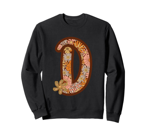 Letter D Initial Floral Monogram Boho Sweatshirt - Trendy Graphic Unisex - T-Shirt, Sweatshirt, Hoodie