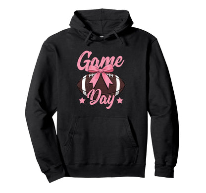 Game Day Football Mom Football Bow Hoodie - Graphic Print Unisex - T-Shirt, Sweatshirt, Hoodie