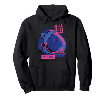 Aesthetic Vaporwave Space Cat Meow Hoodie - Casual Everyday Wear Unisex - T-Shirt, Sweatshirt, Hoodie
