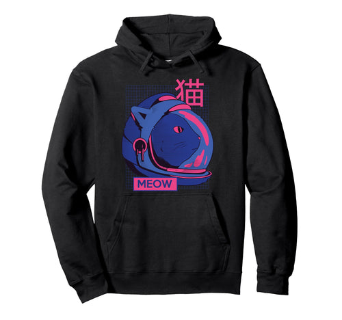 Aesthetic Vaporwave Space Cat Meow Hoodie - Casual Everyday Wear Unisex - T-Shirt, Sweatshirt, Hoodie