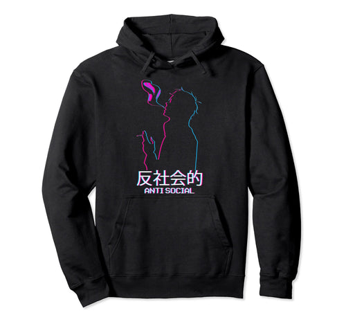 Anti Social Smoking Anime Japanese Hoodie - Trendy Graphic Men Women - T-Shirt, Sweatshirt, Hoodie