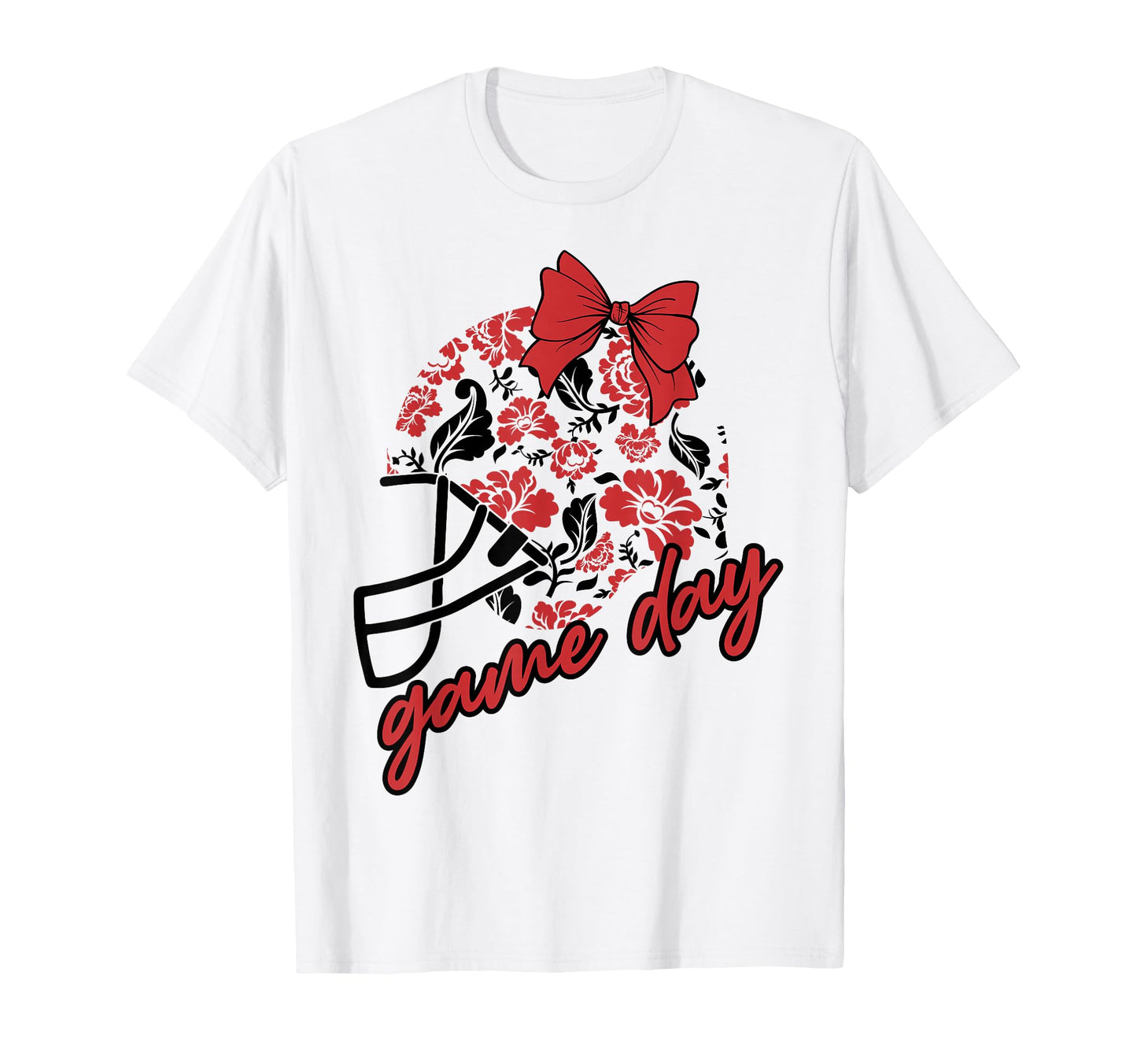 Red Game Day Football Mom Floral Helmet T-Shirt - Novelty Apparel Unisex - T-Shirt, Sweatshirt, Hoodie