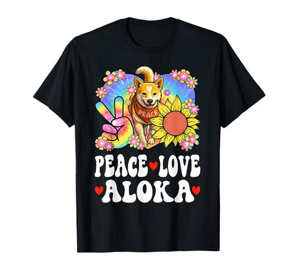 Peace Love Aloka Peace Dog Sunflower T-Shirt - Unique Graphic for Adults - T-Shirt, Sweatshirt, Hoodie